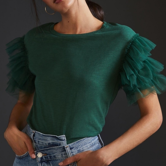 New Anthropologie Tulle Sleeve Top - Picture 1 of 4